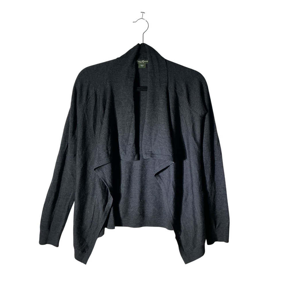 Eddie Bauer Wool Waterfall Draped Cardigan Women S Gray Open Front Dark Academia